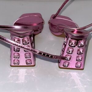 Pink Strappy Heels with Gem Accents